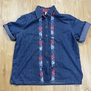 Vintage Koret City Blues Women's Patchwork Bandana "Quilt" Denim Shirt Large